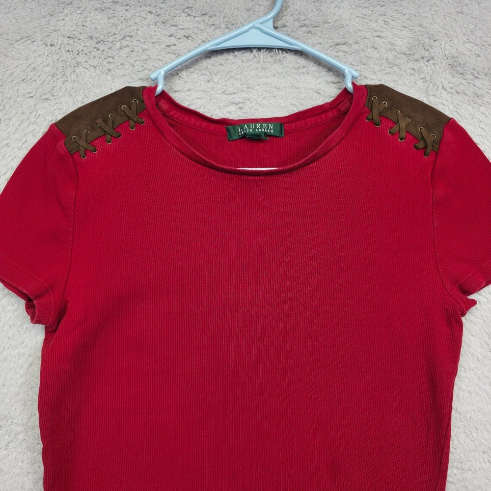 Lauren‎ Ralph Lauren Top Womens S Red Suede Patch Boho Western Y2K LRL Preppy